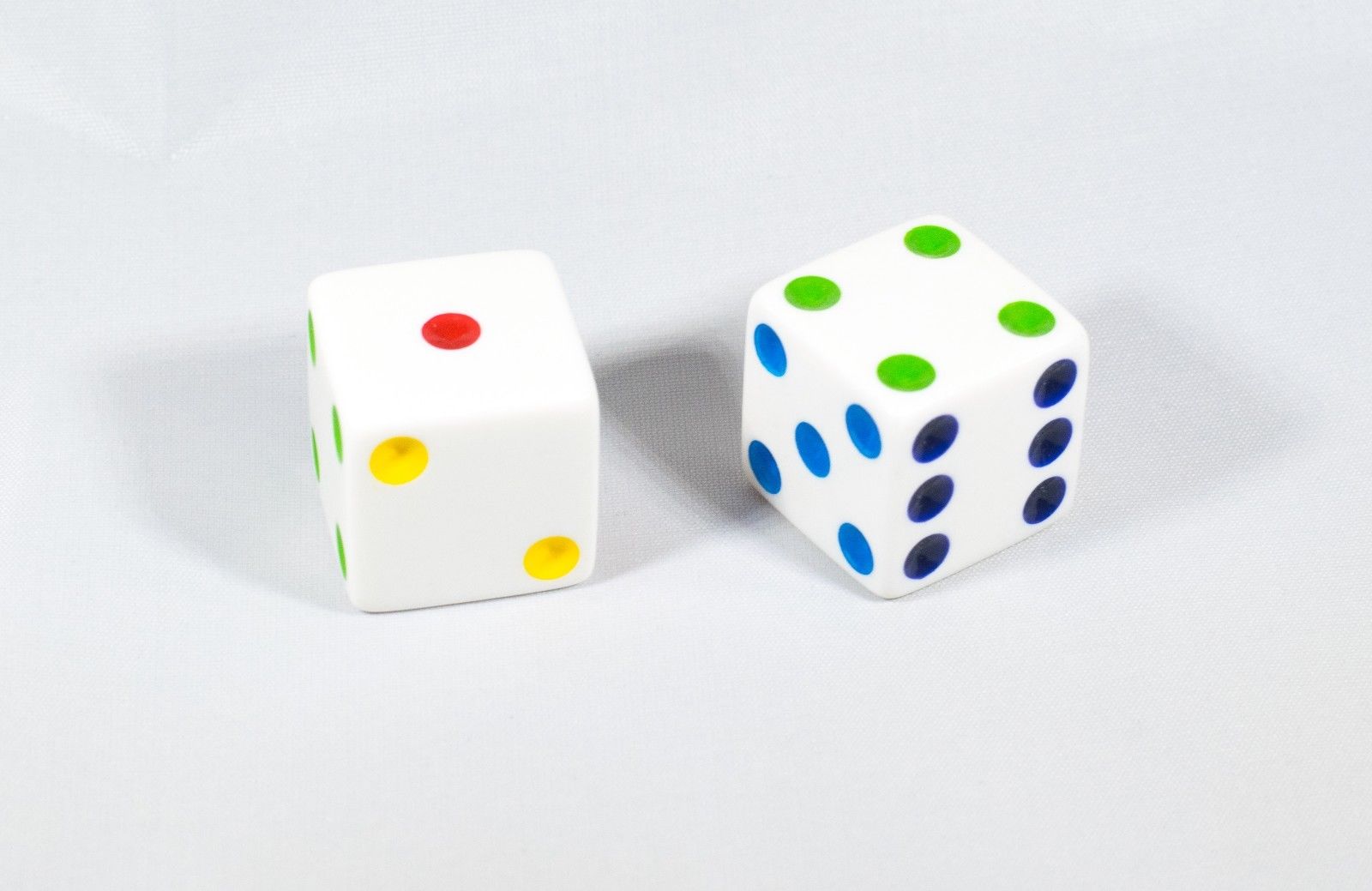 NEW 2 Jumbo 25mm 1 inch White Dice Pair RPG D6 Koplow Large Huge Rainbow Pips