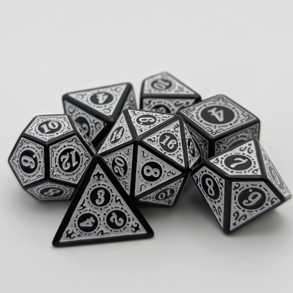 Magic Flame - White - 7 Piece DnD Dice Set | Acrylic RPG Gaming Dice
