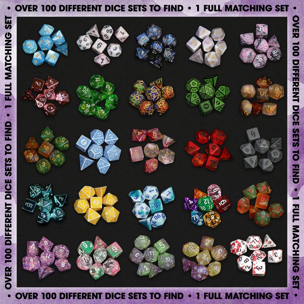 Premium Mystery Dice - A Full Set of Dice Plus Pin and Sticker