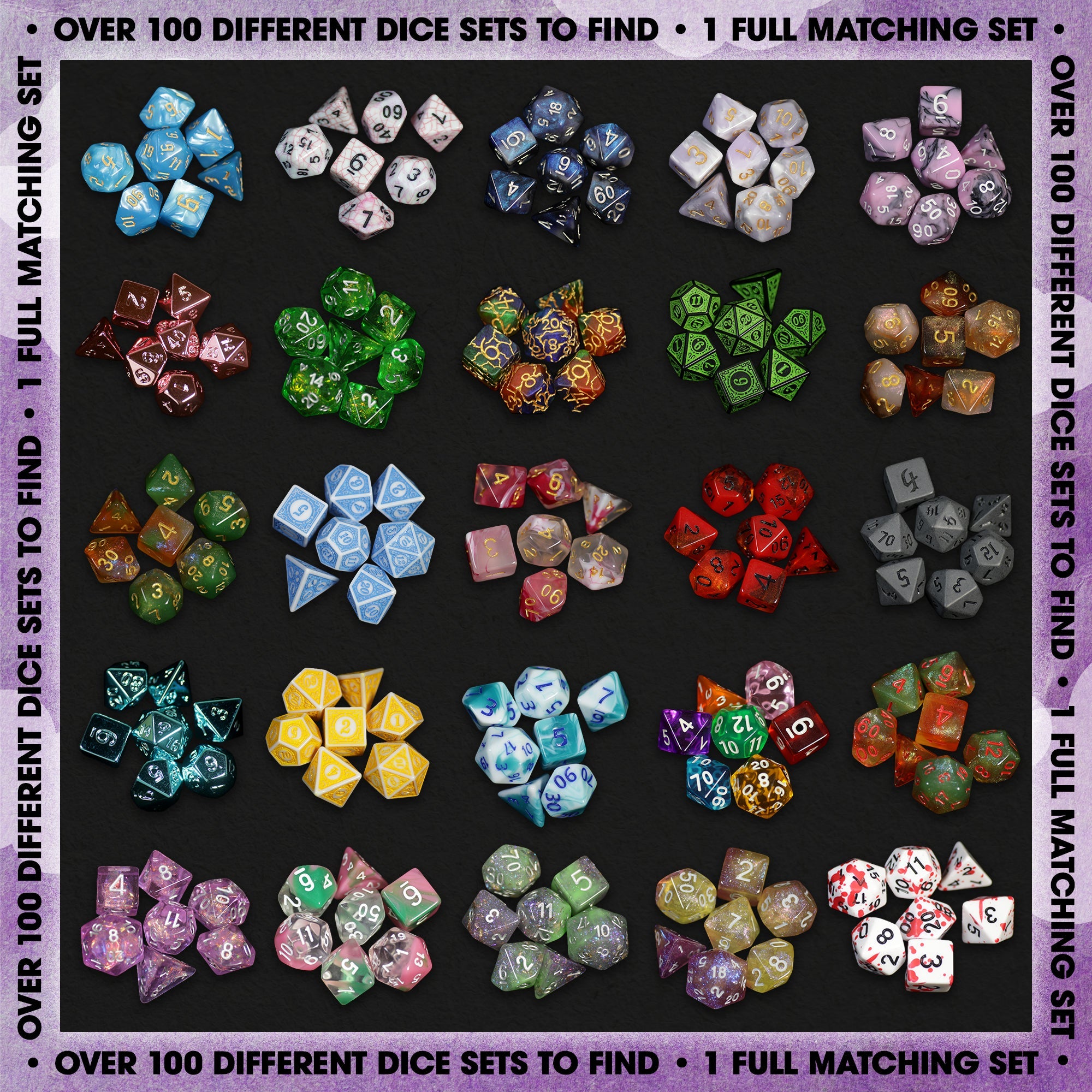 Premium Mystery Dice - A Full Set of Dice Plus Pin and Sticker