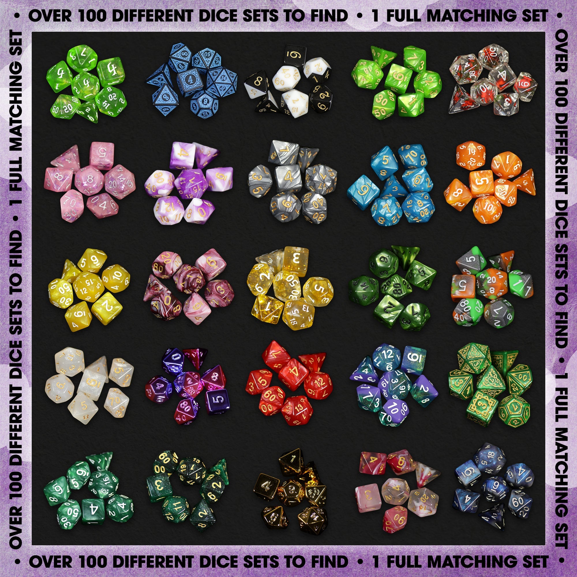 Premium Mystery Dice - A Full Set of Dice Plus Pin and Sticker