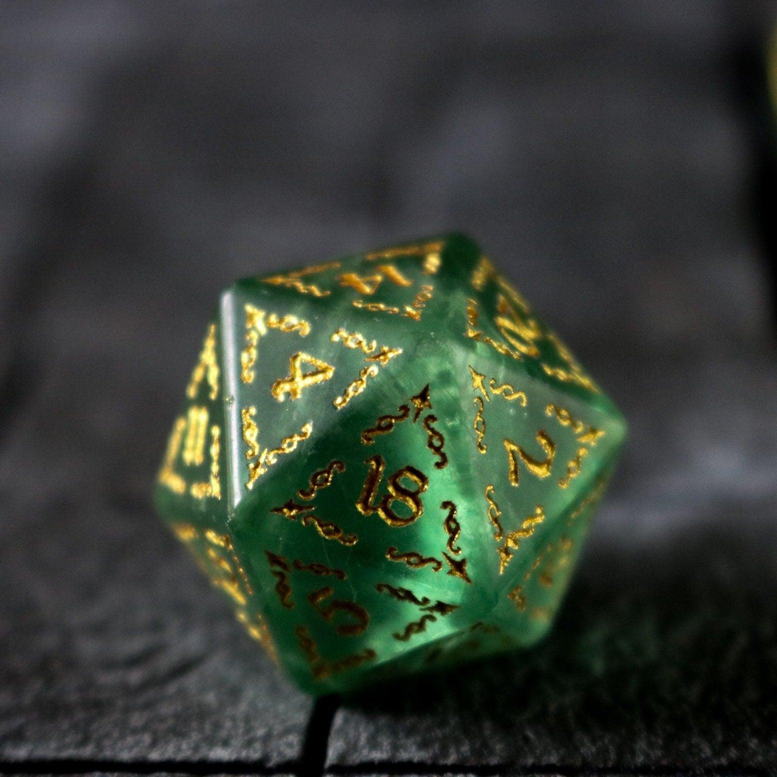 Vine Spike Green Fluorite Gemstone DND Dice Set