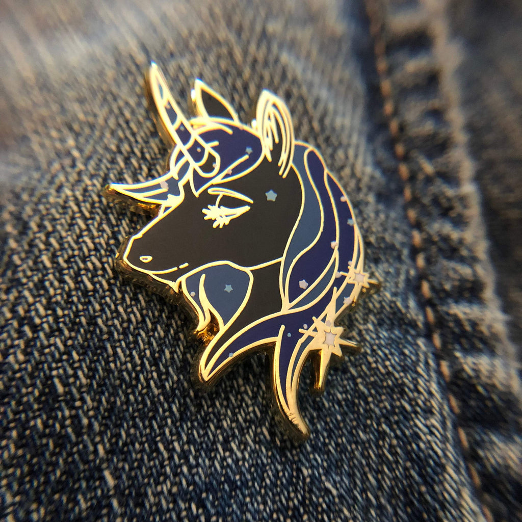 Black and Navy Constellation Unicorn Enamel Pin - 1.25-inch