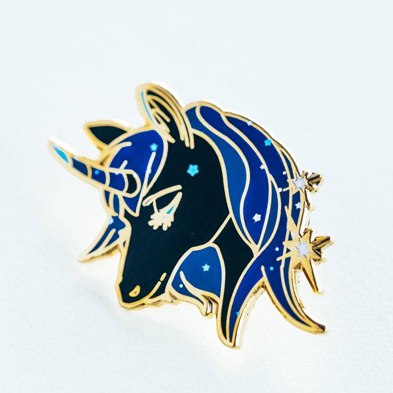 Black and Navy Constellation Unicorn Enamel Pin - 1.25-inch