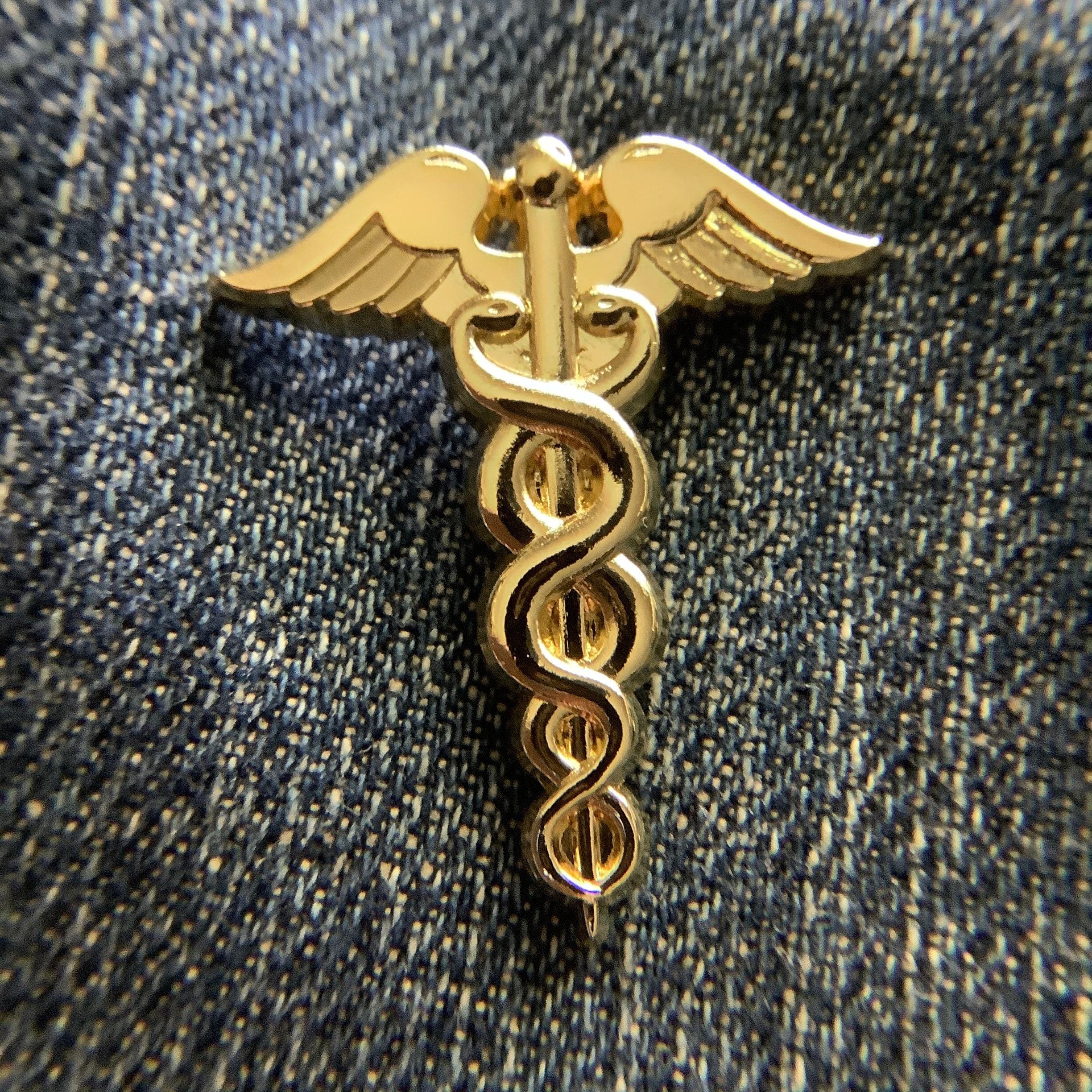 Gold Caduceus Enamel Pin