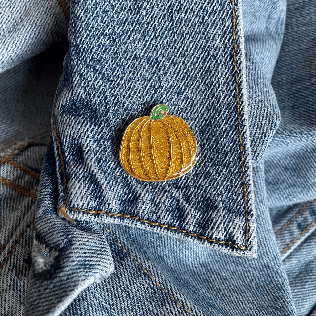 Gold Pumpkin Pin – Hard Enamel Lapel Pin With Secure Double Posts & Black Rubber Backs