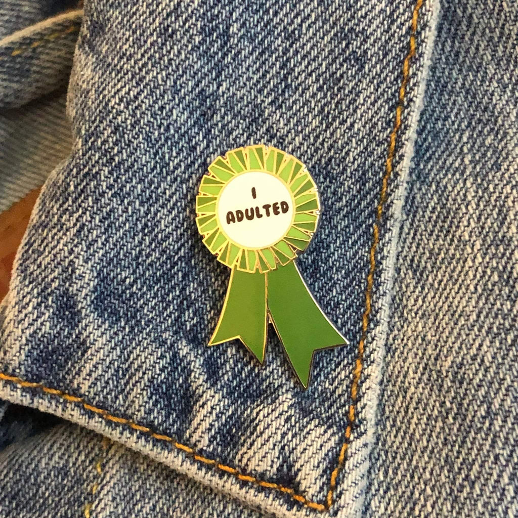 Green I ADULTED Award Ribbon Enamel Pin
