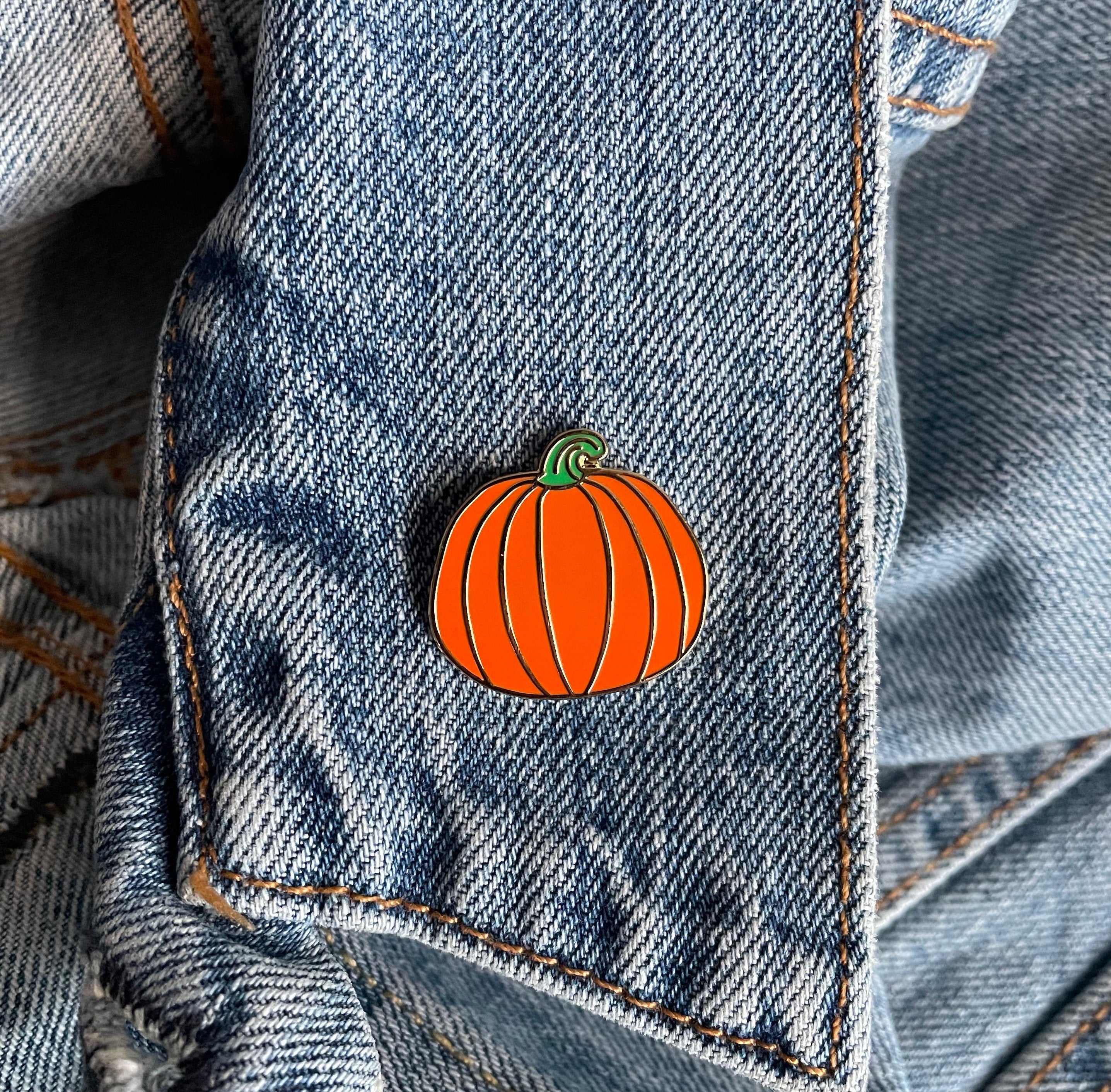 Orange Pumpkin Enamel Pin - Hard 1 Inch Lapel Pin With Rubber Backs