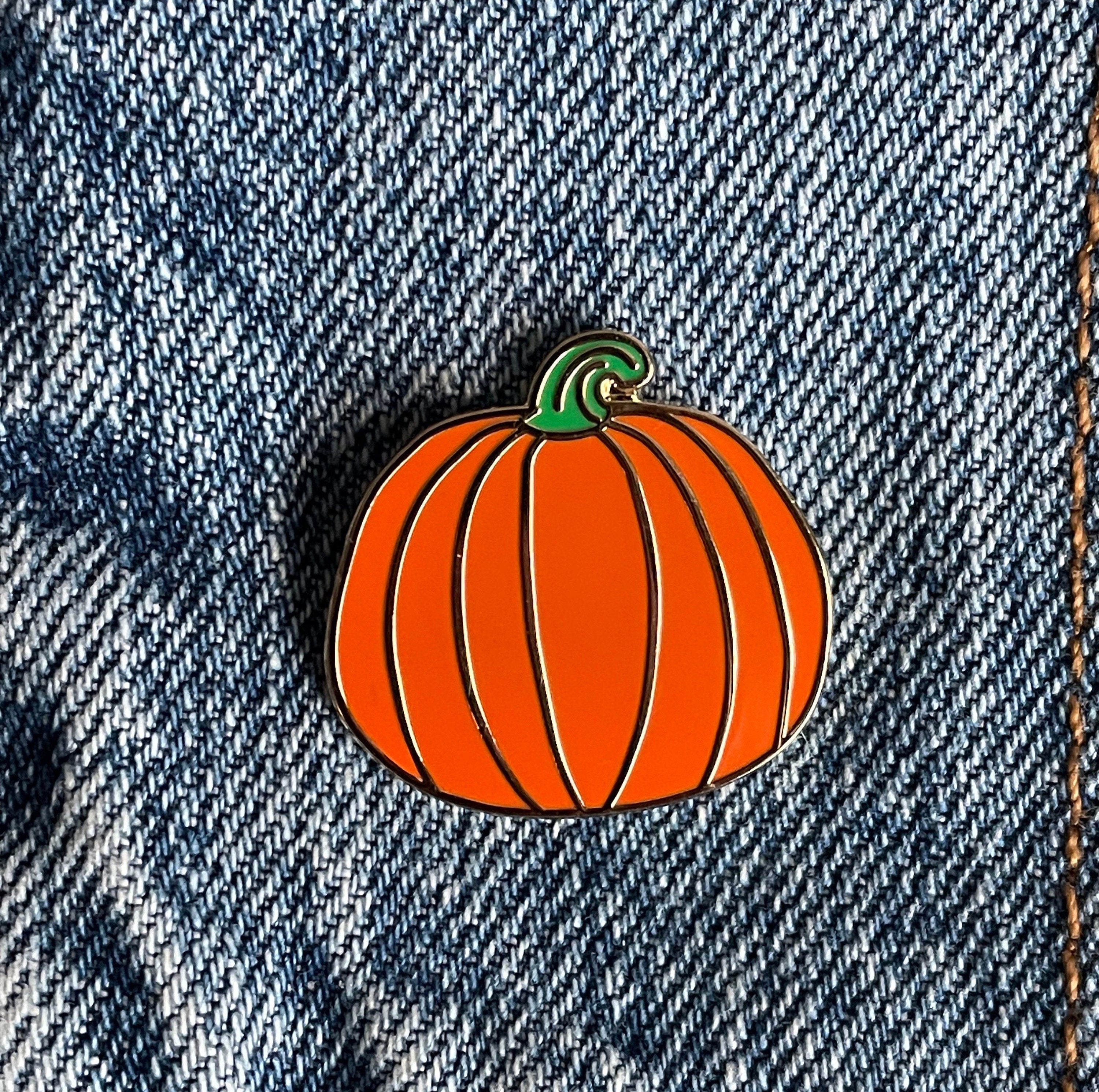 Orange Pumpkin Enamel Pin - Hard 1 Inch Lapel Pin With Rubber Backs