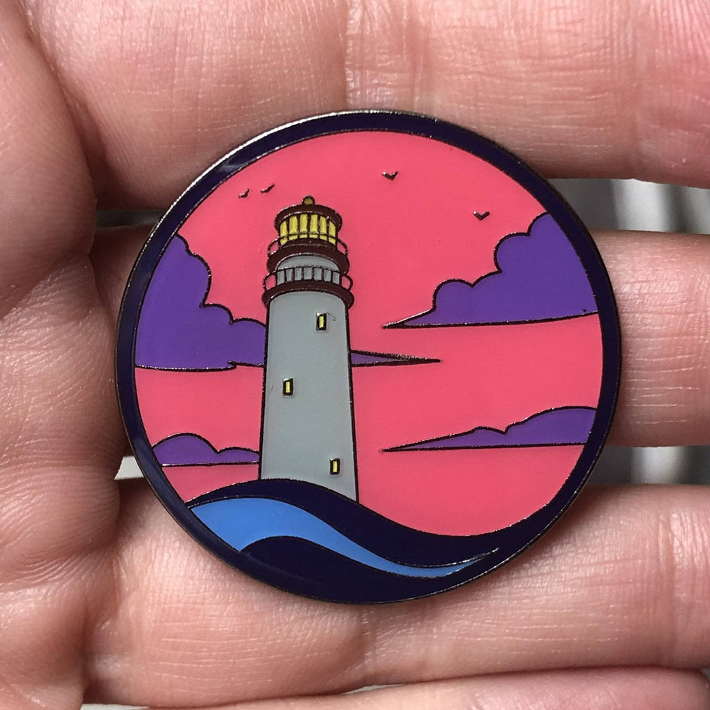 Pink Lighthouse Pin – Hard Enamel Lapel Pin With Secure Double Posts