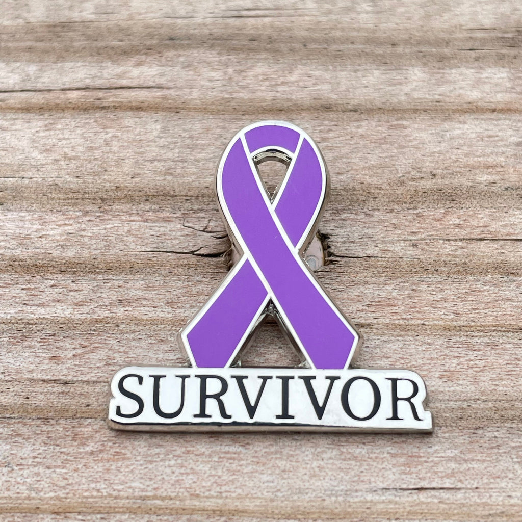 Purple Survivor Ribbon Pin – Hard Enamel Awareness Ribbon Lapel Accessory