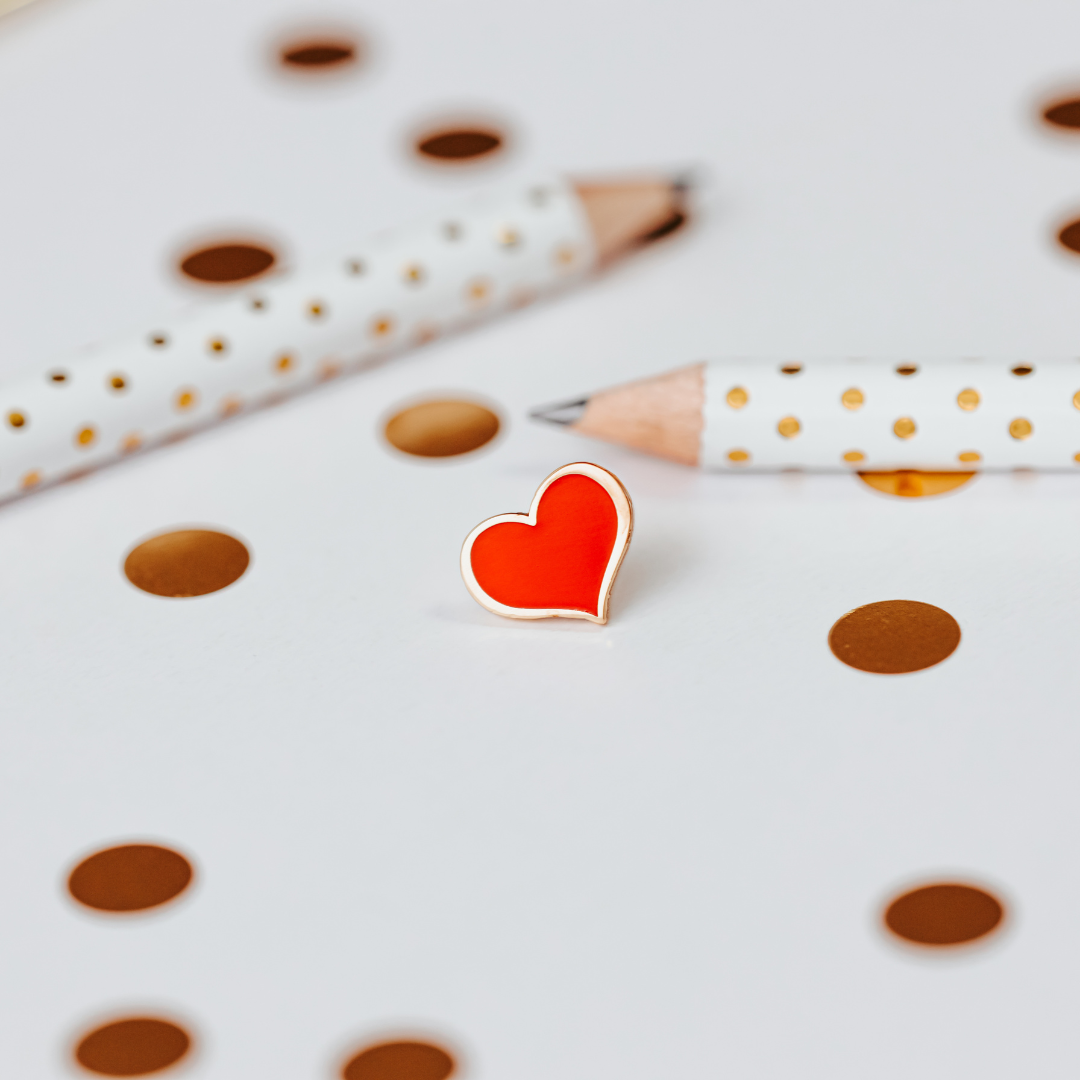 Red Heart Enamel Pin – 1-inch Classic Size (Also in ¾, ½ and ¼-inch)