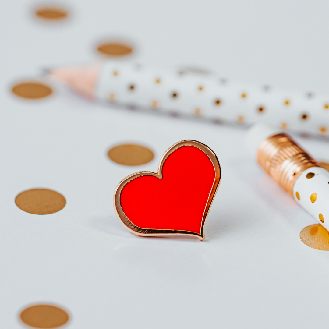 Red Heart Enamel Pin – ¼-inch Mini Size (Also in 1, ¾ and ½-inch)