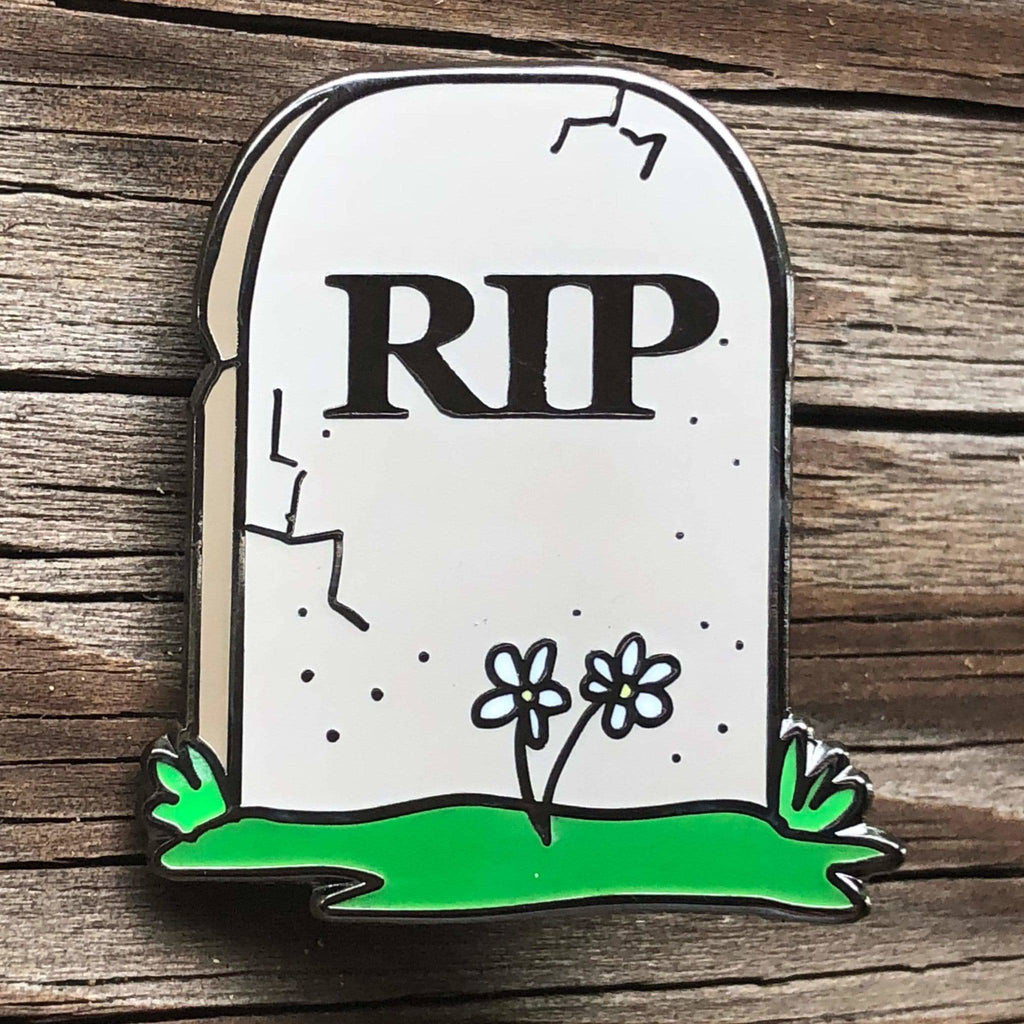 Gray RIP Tombstone Pin – Hard Enamel Double Post Lapel Pin With Secure Backs