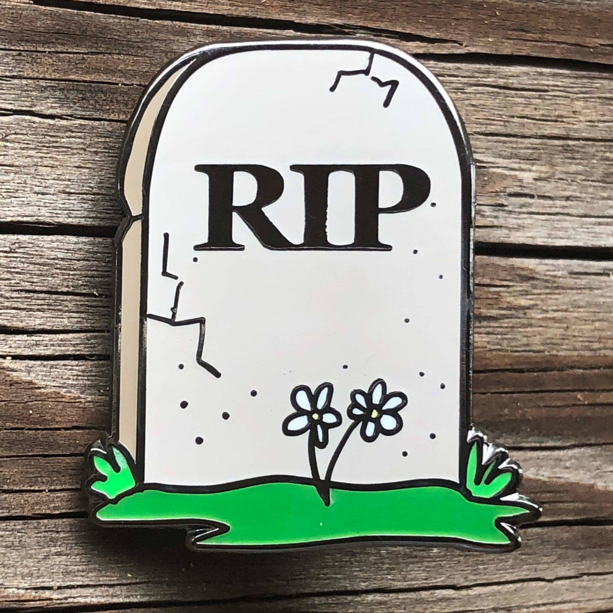 Gray RIP Tombstone Pin – Hard Enamel Double Post Lapel Pin With Secure Backs