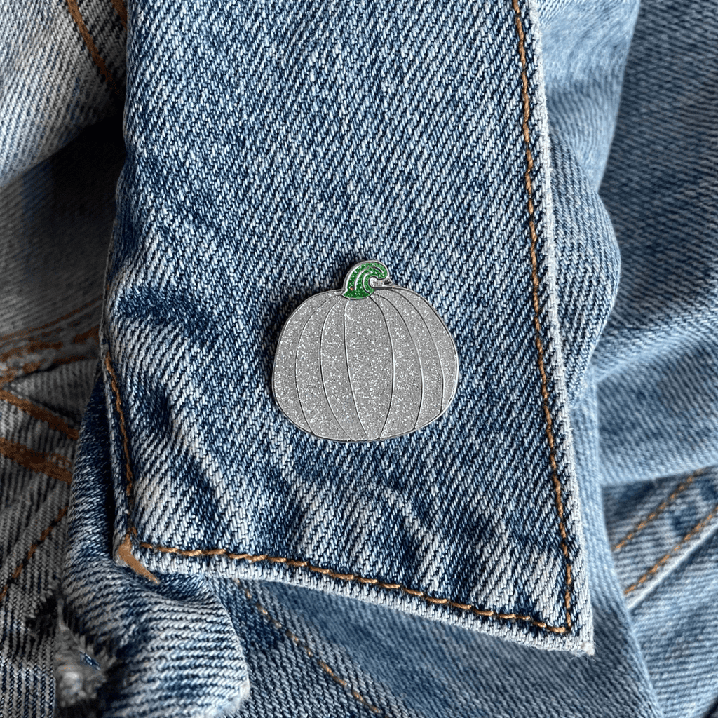 Silver Glitter Enamel Pin – Hard Enamel Pumpkin Lapel Pin With Secure Double Posts