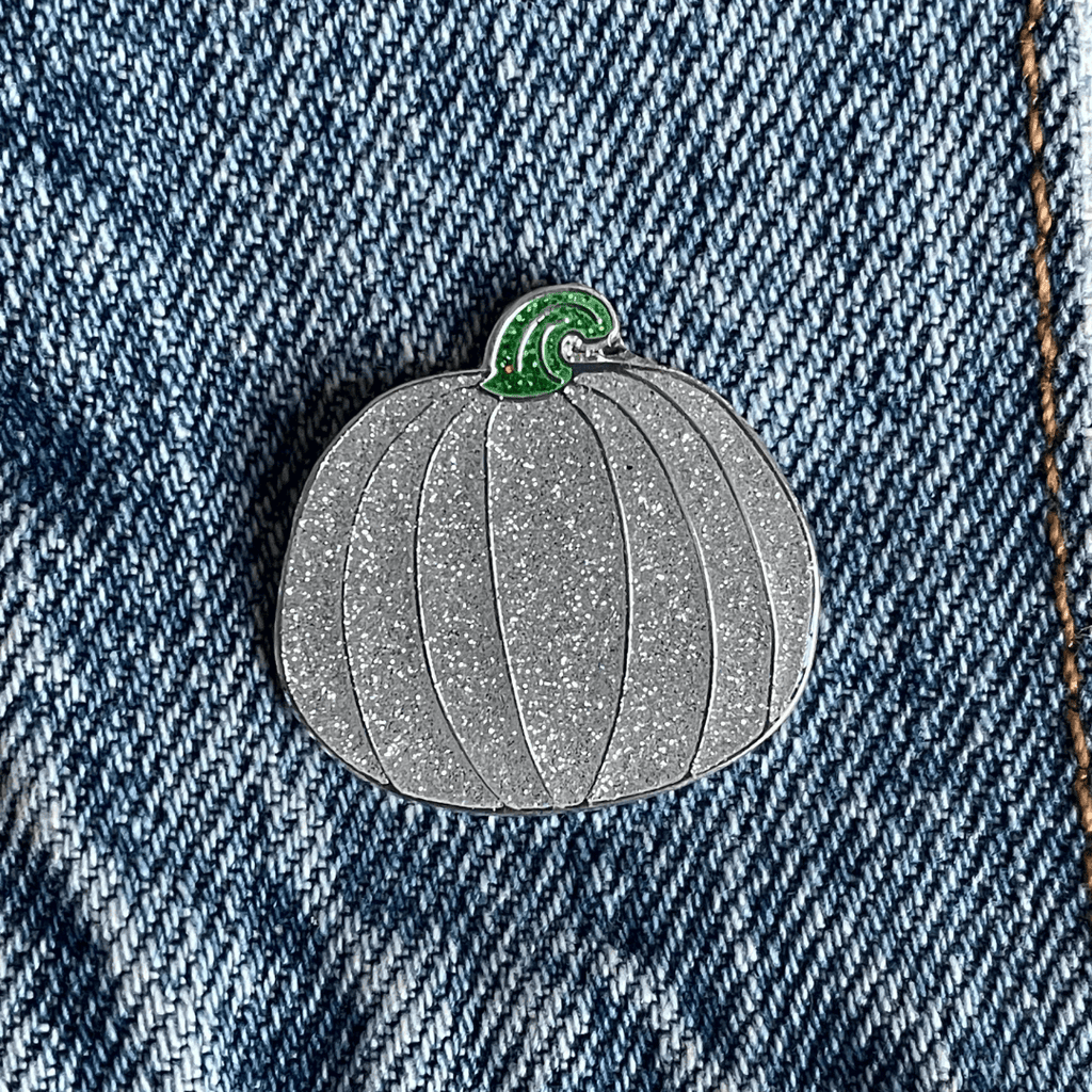 Silver Glitter Enamel Pin – Hard Enamel Pumpkin Lapel Pin With Secure Double Posts