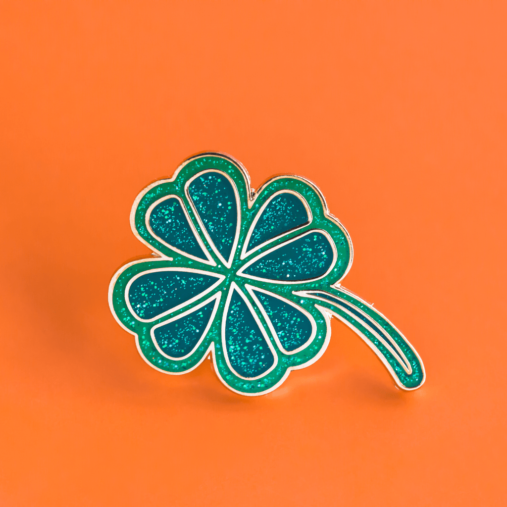Glitter Shamrock Pin - Small Hard Enamel Clover Lapel Pin With Secure Post