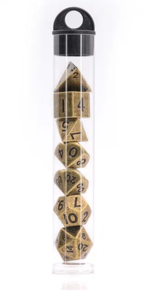 Basic Gold Mini Metal Dice Ancient Effect | (10mm to 15mm) 7-Dice Udixi RPG