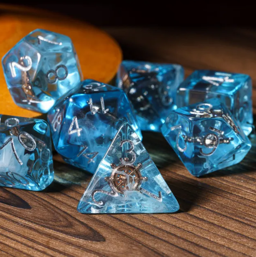 Nautical Odyssey Blue 7-Dice Set DND RPG Dice Gold Rudder Inclusion