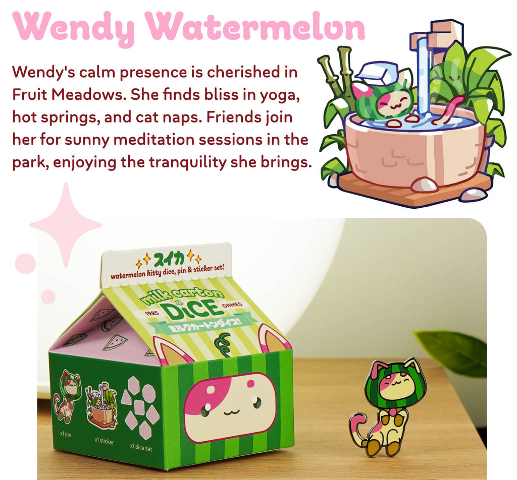 Kawaii Cat Dice – Watermelon Milk Carton